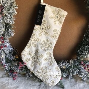 Rachel Zoe Wool with Pearl White Snowflake Lined Christmas Stocking 22”